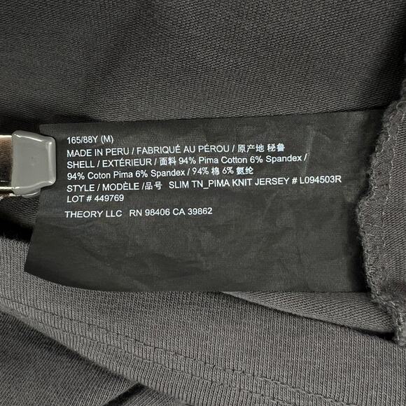 THEORY Slim Turtleneck Top Womens Medium Charcoal Gray Pima Cotton Knit Jersey - Picture 12 of 16